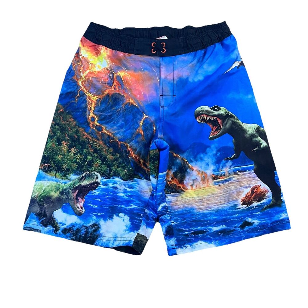 Wonder Nation Boys Swim Trunks Swim Shorts Dinosaur Volcano Youth Size 18 2XL